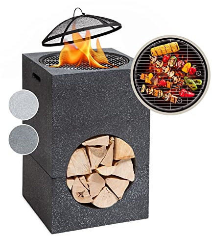 blumfeldt Brasero Exterieur pour Le Jardin, Plancha Portable avec Grille de BBQ, Pare-Etincelles et Bol en Acier, Barbecue Foyer Camping, Brûleur à Bois, 50 x 75 cm, Noir, (10040240)