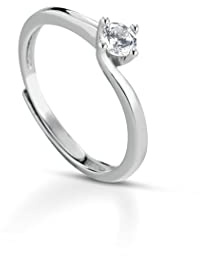 Anello Solitario Donna in Argento 925 con Pietra Zircone Taglio Brillante, Anello Argento Sterling Proposta Fidanzamento Idea Regalo