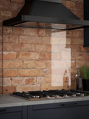 Generic Glass Kitchen Splashback 6mm Toughened, Clear, 900mm, Clear Glass | Protects walls from steam, stains and splashes behind hobs, includes a full fixing kit with matt black caps.