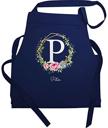 Schürze - Name und - Initialen mit Namen - 60x87 - Navy Blau - kochschürze selbst gestalten buchstaben buchstabe apron gifts for grandparents anfangsbuchstabe blumenkranz küchenschürze damen