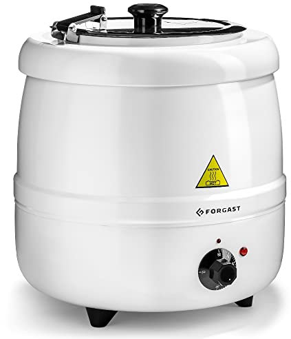 Forgast Zuppiera elettrica 10 Litri, Bollitore per Zuppe, Minestre, Piatti Unici, Pentola per Cottura, Contenitore in Acciaio Inossidabile Lucidato, Coperchio con Apertura per Mestolo, Bianco