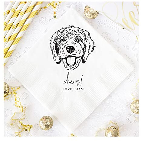 jifu Personalisierte Cocktail-Servietten für Haustiere, individuelle Hochzeitsservietten, Hunde-Cocktail-Servietten, Hochzeit, Paar, Monogramm, Hochzeit (50 Stück)