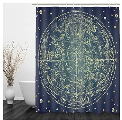 Whoiy Duschvorhang Antischimmel Blau, Duschrollo Um Die Ecke 150X180cm Polyester Duschvorhänge Astrolabium für Badezimmer Badewanne