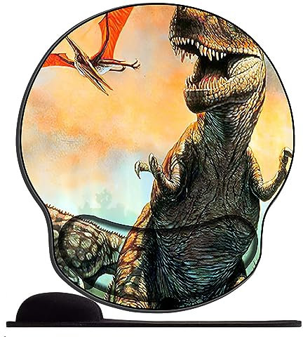 OFFSUM Tapis de Souris Ergonomique avec Repose-Poignet en Gel et Tissu Lycra,Deux Dinosaures pour Ordinateur, Ordinateur Portable, PC, Maison, Bureau et Voyage