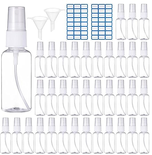 Zocipro 30ml Fine Mist Spray Bottle, 36Pcs Clear Empty Spray Bottle Travel Atomiser Bottle Set, Small Refillable Liquid Containers with 2 Funnels & 48 Labels for Cosmetics Hair