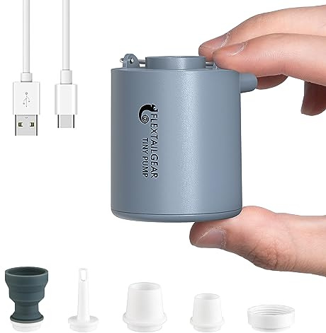 FLEXTAILGEAR Tiny Pump 1360 Portable Air Pump for Inflatables, 5 Multiple Nozzles, 2.82oz, Rechargeable Electric Pump to Inflate/Deflate for Camping Gear, Pool Floats Air Mattress Swimming Ring