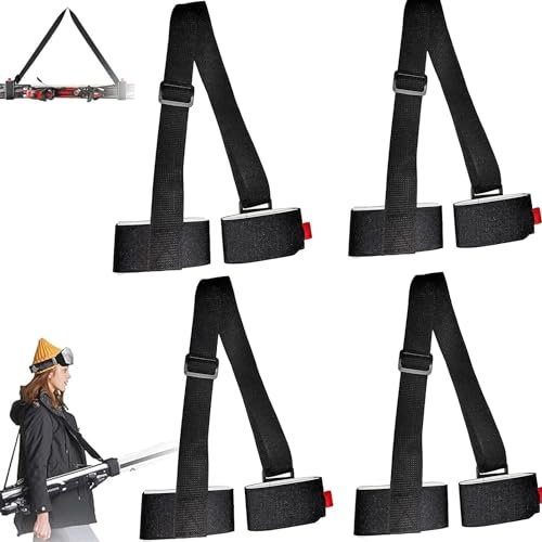 Endxedio Skimate Skiturte, Skimate Strap, Skimate Skimate Skiturte, Skimate Tragegurt, Skiturte zum Tragen, verstellbarer Snowboard Schultergurt Wintersport Zubehör, 4 x Schwarz, 1