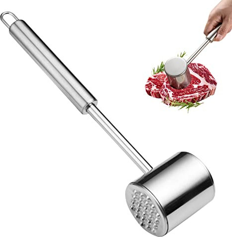 weiting Schiacciaparne, batticarne, martello da bistecca in acciaio inox, utensile da cucina con occhiello per la preparazione di bistecche delicate e succose, pollame e carne bovina