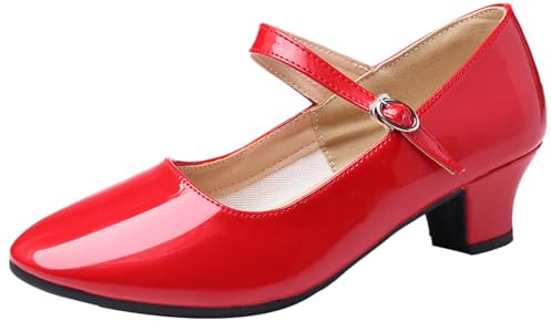 WUIWUIYU Chaussures de Danse Latine Femme Petit Talon Femme Chaussures Danse de Salon 4 Heels-Rouge 40