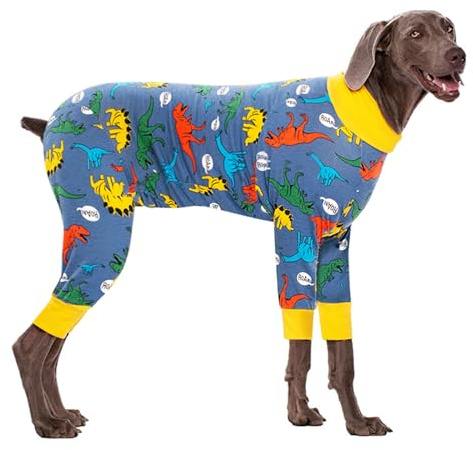 Oslueidy Große Hundekleidung elastischer Haustier-Einteiler schützt Gelenke Anti-Haare Anti-Lecken Wundschutz Haustier Pyjama (BlauGelb, 4XL)