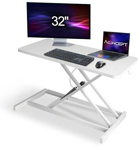 Aconcept Höhenverstellbarer Stehpult-Konverter, Ein-Klick-Steh-Erhöhung, vormontierter Dual-Monitor- und Laptop-Arbeitsplatz, 81,3 cm, Weiß