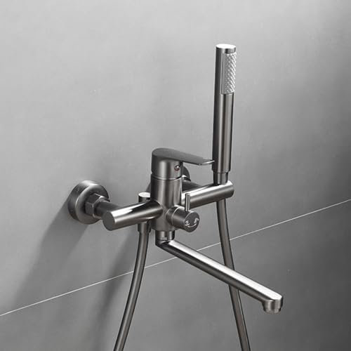 XJTNLB Rubinetto Vasca Da Bagno Grigio Rubinetteria Doccia a Muro Con Miscelatore Monocomando per Vasca-Doccia, Rotazione a 360° Rubinetteria Bagno in Ottone