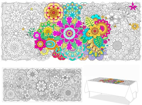 PHOGARY Ausmaltischdecke Kinder aus Papier, Kreatives Mandala Maltischdecke für Kinder Geburtstag Riesen Malposter, Tischdecke Malpapier Kinderbeschäftigung für Partys und Klassenzimmer 24 x 55