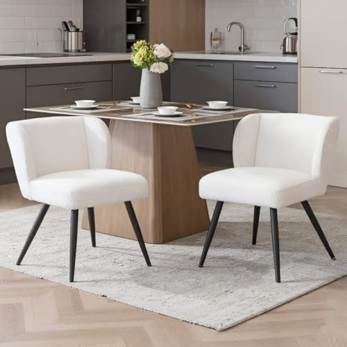 chairus Esszimmerstühle 2er Set Kunstfell Modern Küchenstühle Weiß | Esszimmerstuhle gepolsterter mit Metallbeinen, Essstühle Polsterstühle für Esszimmer Küche Wohnzimmer