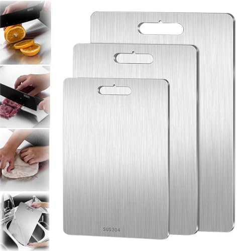 Yamato Schneidebrett aus Reinem Titan für Küche, Doppelseitig, Große Titan-Schneidematte für Fleisch, Gemüse (Silber, 28 x 39 cm)