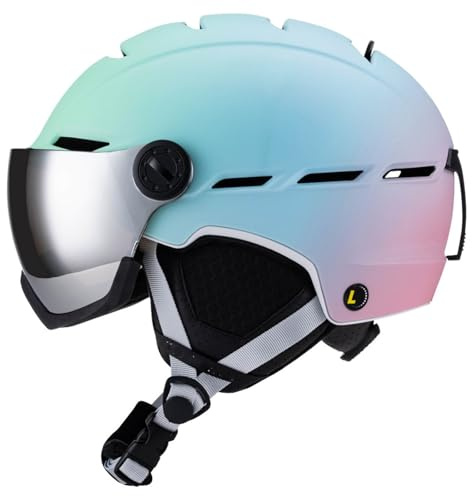 VHVYWY Casque de Ski avec Visière, Casque de Snowboard pour Hommes et Femmes, Casque Unisexe avec 12 Ouvertures D'aération, Ajustement Réglable 02,L