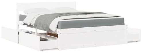 Juroupi Bett mit Schubladen Jugendbett Stauraumbett Bed Frame Bedroom Furniture Bett Mit Schubladen und Matratze Weiß 140x200 cm Massivholz