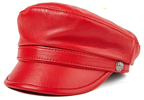 LVUNZJCA Lederhüte für Damen Leder -Seemannshut Red Army Cap Ladies Luxus Leder Newsboy Cap Wintermützen für Damen(rot,XL)