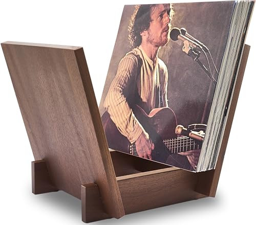 Honygebia Solid Wood Record Holder - Sapele Wooden Vinyl Record Stand, V-Shaped Album Rack for Display and Storage, Ideal for Storing Collection of 40 Premium LPs