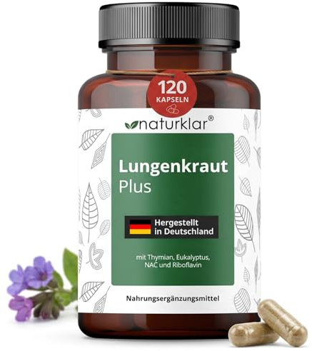 Lungenkraut Kapseln – 5-fach Kombi mit Thymian, Eukalyptus & NAC | Lungenkraut, Thymian, Eukalyptus & NAC (N-Acetyl-Cystein) – 120 Kapseln, 2 Monate – vegan, laborgeprüft aus Deutschland