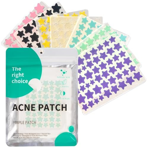 Souvik parches granos invisibles: 408 piezas pimple patches naturales - con aceite de árbol de té y ácido salicílico – impermeables, uso día y noche – 5 tamaños (8/9/10/11/14 mm)