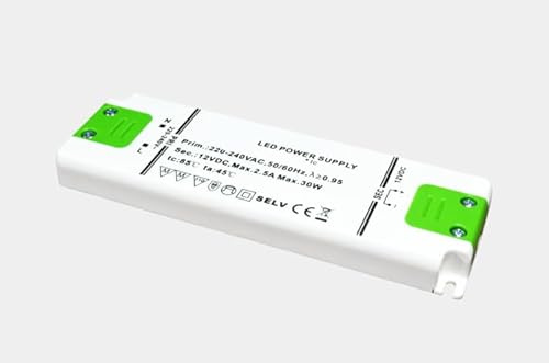 LED Netzteil Pro Slim (MECP-C2) 12V DC, 2.5A, 30W Trafo mit MM Möbeleinbau, CE, Kurzschlussfest