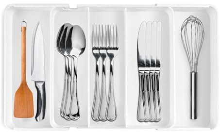 MAGIC SELECT Organizador para Cubiertos Extensible. Bandeja Ajustable para Cubertería. Organizador de Cajón para Utensilios de Cocina. Ancho Variable, de 3 a 5 Compartimentos.