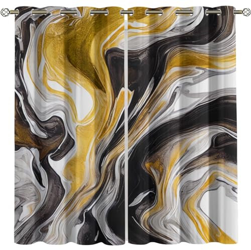 Kinder Gardinen Kinderzimmer Junge Mädchen Blickdicht Gelbe, Schwarz-Weiße Farbflussstruktur 280X260Cm 2Er Set Verdunkelungsvorhang Thermovorhang Hitzeschutz Vorhänge Wohnzimmer Schlafzimmer Vorhän