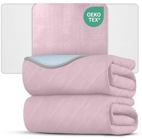 2 x Washable Incontinence Bed Pads Pink | 85 x 90 cm | Incontinence Bed Sheets | Suitable for Single Bed | Absorbent Pads | Reusable | (With Tucks/Flaps, 1 Pack of 2)