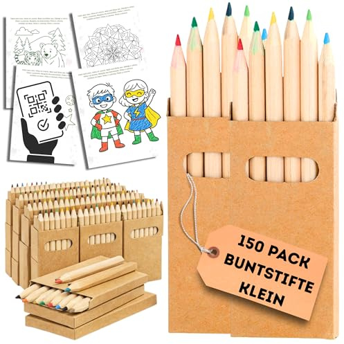 AF® - 150 pack colores | Pack Pintura Niños con 25 Mini Regalos x 6 lapices colores infantiles | Para comuniones, fiestas de cumpleaños, detalles alumnos fin de curso + Plantillas imprimibles por QR