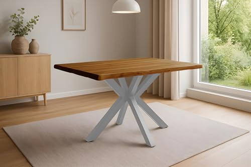 SAM Esstisch Harley 140x80 cm Akazie Honig Baumkante Spider Silber