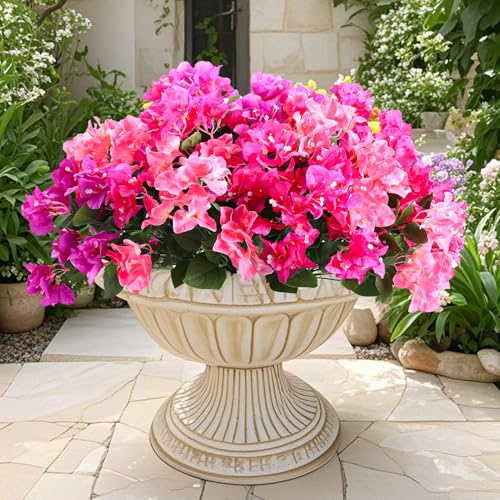LEUCHTAMOR 6 PCS Outdoor Artificial Flowers Fake Plastic Flowers Faux Silk Flowers for Garden Window Hanging Baskets Planter Home Outside Decor (Fuchsia/Purple/Watermelon Pink)
