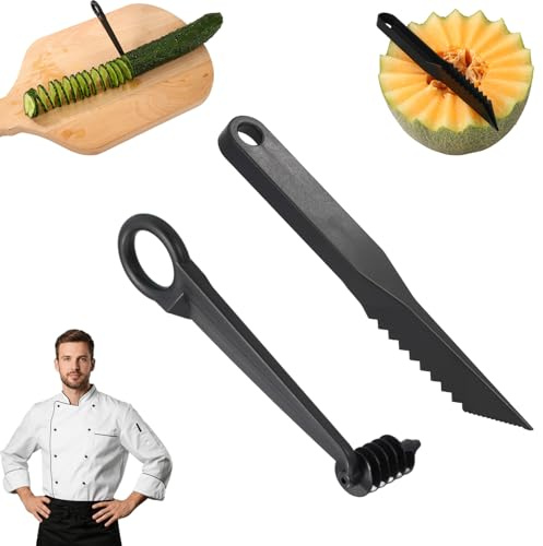 Lyreh Kitchen Spiral and V-Shaped Cutter Set, Manual Spiral Vegetable Slicer V-Shaped Knife for Veg Potato Cucumber Veggies Carrot Kitchen Tool for Food Decoration & Fruit Garnishing