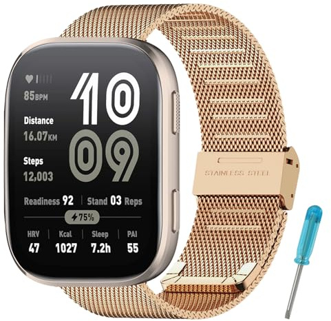 RenSheng 22 MM rostfritt stålband, kompatibelt med Amazfit Bip 6, metallarmband för Amazfit Bip 6 ersättningsarmband, Amazfit Bip 6