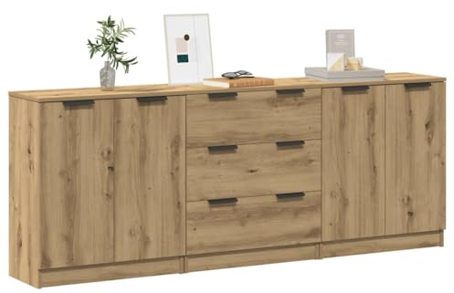 Emmtore Elegantes Eichen-Sideboard Robuster Aufbewahrungsschrank 4 Fächer Moderner Matt-Finish Ideal für Esszimmer Wohnzimmer Buffet-Tisch Holzwerkstoff Möbel Eiche handwerklich