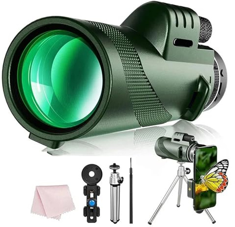 Tubkikare 80X100 Hd Monocular Telescope 8000M Long Range Zoom Bak4 Prism Telescope Med/utan Stativ Telefonklämma Jakt Utomhuscamping Kraftfullt Okular Och FöRstoringsglas(Green With Tripod)