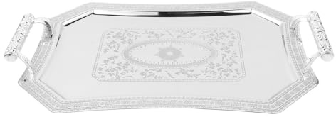 LALADEFIEE Plateau de Service Inoxydable Vintage avec Double Anse Plateau Décoratif Élégant pour Snacks et Desserts pour Buffet Fêtes et Hôtel Moyenne