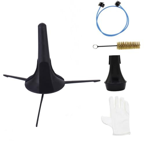 SAFIGLE Kit di Pulizia Tromba 5 Pezzi Spazzola per Valvole e Tubo in Plastica e Metallo, Supporto e Sordina per Pratica, Accessori la Manutenzione di Strumenti Musicali
