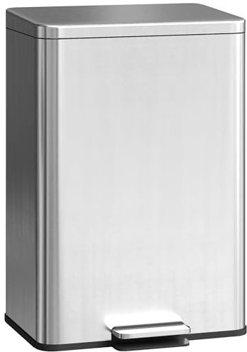 HOMCOM 20L Kitchen Bin Soft-Close Lid Stainless Steel Pedal Bin Silver Tone | Stay-Open Function, Removable Inner Bucket, Kitchen, Office, Home