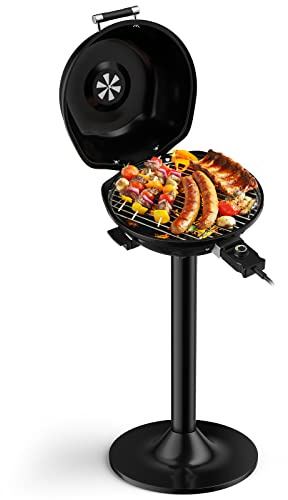 GYMAX 1500W Elektrogrill, Tischgrill & Standgrill 2 in 1 mit abnehmbare Fettschale & verstellbare Belüftungssystem, BBQ Balkongrill für Terrasse & Garten