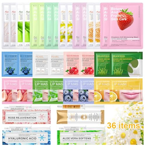 Masque Visage Coffret Beauté Femme, Cadeau de Soins de la Peau pour Fille, Amies, Mère | Multipack Beauté : 16 Face Mask, 8 Patch Yeux, 8 Masques à Lèvres, 4 Sérum | Pour Tous Les Types de Peau