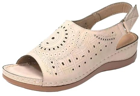 Uwdiohq Sandalias De Caña Retro Con Hebilla Y Punta Abierta Tacón Hueco Para Mujer Planas Vestir (White, 35) Ladies Sandals Zapatillas Ancho Especial Zapato Ortopedico Zapatos Comodos