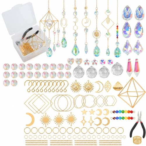 GOOGO Kit DIY para hacer atrapasoles de cristal, 400 piezas, con cuentas de cristal/acrílico y colgantes metálicos, decoración de ventana y jardín, regalos hechos a mano