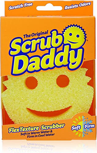 Scrub Daddy Original Dish Sponge, Smiley Face Sponges for Cleaning & Washing Up -Kitchen Non Scratch Scourers with FlexTexture Firm & Soft Scrubbing, Dishwashing Scrubber - Yellow