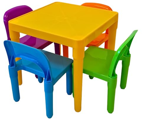 HH Home Hut Kids Plastic Table and Chairs Set - Durable Children's Table & Chair Sets for Toddler Activity Play Study Table, Desk Bright Colours Ideal for Playtime and Learning