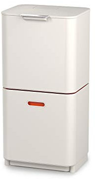 Joseph Joseph Totem Max - Poubelle de cuisine pour le tri et le recyclage des déchets, avec bac à compost intégré et filtre à charbon actif remplaçable, capacité de 60 litres, pierre