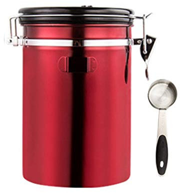 Verve Jelly Kitchen Coffee Canister, Airtight Stainless Steel Food Storage Container with Date Tracker and Scoop, Airtight Coffee Canister for Tea, Flour, Sugar - Wine Red