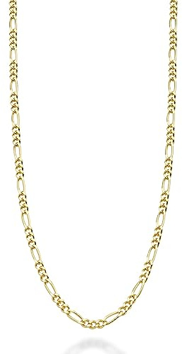 Miabella Italian Solid 925 Sterling Silver, 18K Gold Plated 2.3mm Diamond-Cut Figaro Link Chain Necklace for Women Men, Made in Italy (YG Length 20 Inches)