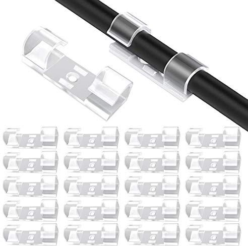 Sukudon 20-Piece Transparent Self-Adhesive Cable Clips, Cable Management, Electric Wire Organiser