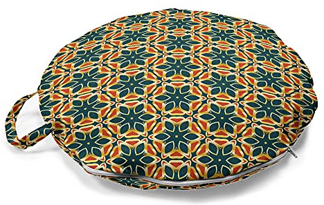 ABAKUHAUS marokkanisch Rundes Bodenkissen mit Griff, Arabisches Mosaik-Art-Kunst, dekoratives Kissen für Wohnzimmer & Schlafsäle, 45 cm, Dunkler Teal Senf und Rust